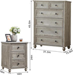 Farmhouse Dressers and Night Stand Set of 3, Wood 43.5'' Tall Dresser and 18'' Wide Chest of Drawers, Roman Column Nightstand Set of 2, Bedroom Furniture Dresser Suites for Living Room, Hallway, Home