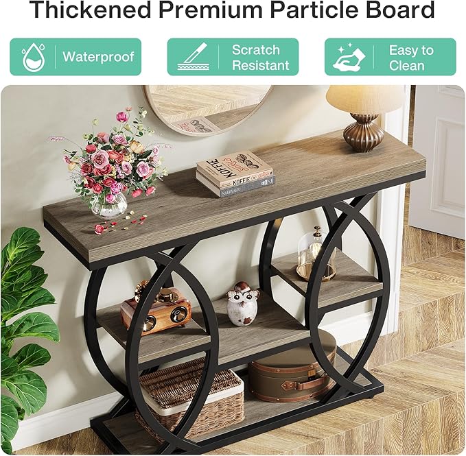 Tribesigns 39.4" Console Table, Industrial 4-Tier Sofa Table Entryway Table with Storage Shelves, Narrow Wood Accent Tables with Metal Frame for Small Spaces, Hallway, Foyer, Grey
