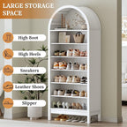 70" Tall Arched Shoe Cabinet, 7-Tier Shoe Rack with 3 Adjustable Shelves, Large Freestanding Shoe Organizer for Entryway, Closet, Hallway, Living Room (Arctic White)