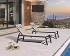 PURPLE LEAF Outdoor Oversized Lounge Chair Set of 3 Patio Chaise Pool Lounger Aluminum Frame with Side Table and Wheels for Outside Sunbathing Tanning Recliner Including Pillows Beige