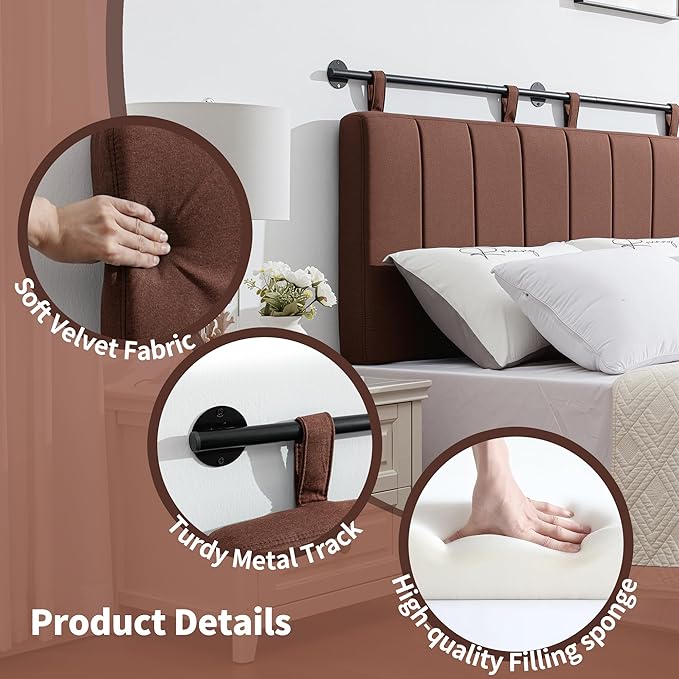 UEV King Headboard Only, Wall Mounted Hanging Upholstered Bed Head Board, Modern Vertical Channel Design of Fine Linen, Elegant Brown Fluted Headboard for Bedroom (Brown, King Size)