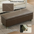 51" Faux Leather Storage Ottoman, Stitch Tufted Rectangle Upholstered End of Bed Storage Bench, Entryway Large Couch Ottoman with Wooden Legs, Coffee