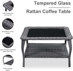 HUMMUH 9 Piece Patio Furniture PE Wikcer Outdoor Furniture Set with Sectional Sofa Swivel Patio Chairs Ottomans and Glass Coffee Table for Yard,Garden,Lawn