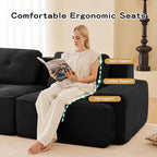 150.4” Black Boneless Couches for Living Room, Modular Sectional Sofa with U-Shape Chaise, 4 Seater Comfy Upholstered Deep Seat Corduroy Fabric Cloud Couch No Assembly, Anti-Slip Design
