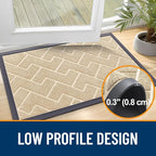 OLANLY Front Door Mat Indoor Outdoor Entrance, Waterproof All-Season, All-Weather Doormat, Sturdy Natural Rubber, Low Profile, Easy Clean Patio Porch Entryway Mat, Herringbone Brick (Beige, 47x17)