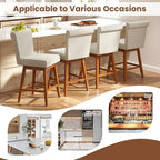 COSTWAY Swivel Bar Stools Set of 2, 27" Counter Height Bar Chairs with Rubber Wood Legs, Upholstered Linen Barstools with Back & Cushioned Seat, for Kitchen Island, Home, Beige (2,Beige)