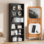 Vongrasig 6-Tier Open Bookcase and Bookshelf, Floor Standing Wood Display Storage Shelves 71 Inch Tall Bookcase Home Decor Furniture for Home Office, Living Room, Bed Room, Black, 2 Pieces