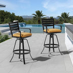 Pellebant Outdoor Bar Stools Set of 4 with Sunbrella Cushion, 29.5" Aluminum Swivel Bar Height Stool Chairs with Back & Footrest, Rust-Proof Patio Bartools for Deck Lawn Garden,Teak