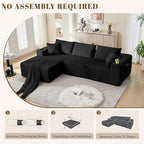 107" Cloud Sectional Couch, Modular Sectional Sofa with L-Shape Chaise, Corduroy Boneless Couch with Deep Seat, Upholstered Sofa for Living Room, No Assembly Required(Left-Facing Chaise, Black)