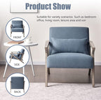 INZOY Mid Century Modern Chair with Wood Frame, Upholstered Armchair with Waist Cushion, Accent Chair for Living Room Bedroom Apartment, Easy Assembly, Blue