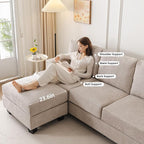 85'' L Shaped Couch with Armrest Organizer,3 Seats Sofas with Movable Ottoman,Comfy Sectional Sofa with Thick Cushion,Chenille Sectional Couches for Living Room,Bedroom,Apartment,Home Furniture,Khaki