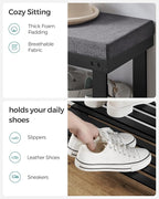 SONGMICS Bamboo Shoe Bench, 3-Tier Shoe Rack Organizer for Entryway, Living Room, Bench Seat Holds Up to 300 lb, 11.9 x 28.3 x 19.2 Inches, Ink Black and Slate Gray ULBS604B01