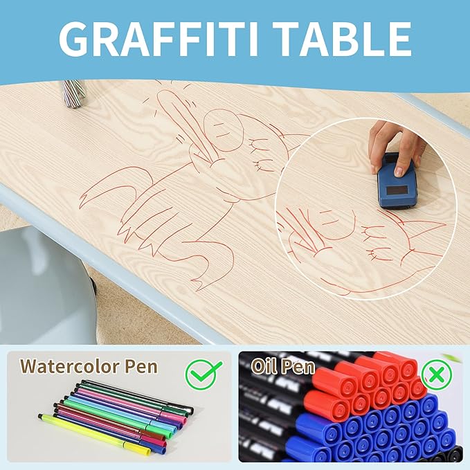 Toddler Table and 2 Chairs, Height-Adjustable Kids Table and Chairs Set, 31.5''L x 23.6''W Children Activity Table for Boys and Girls Aged 3-8