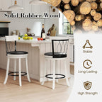 COSTWAY Bar Stools Set of 2, 26” Seat Height Swivel Barstools with Ergonomic Backrest, Soft Cushion & Footrest, Rubber Wood Counter Height Bar Chairs Upholstered Dining Chairs for Kitchen Island