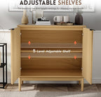 Fluted Cabinet with Storage, Buffet Cabinet Sideborad with Door, Kitchen Buffet Storage Accent Cabinets with Adjustable Shelves for Living Room, Entry, Hallway, Natural