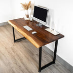 Solid Walnut Wood Computer Desk – Live Edge Wooden Home Office Desk with Sturdy Metal Legs – Handmade Real Wood Table for Work, Study, or Gaming - 48” x 27”