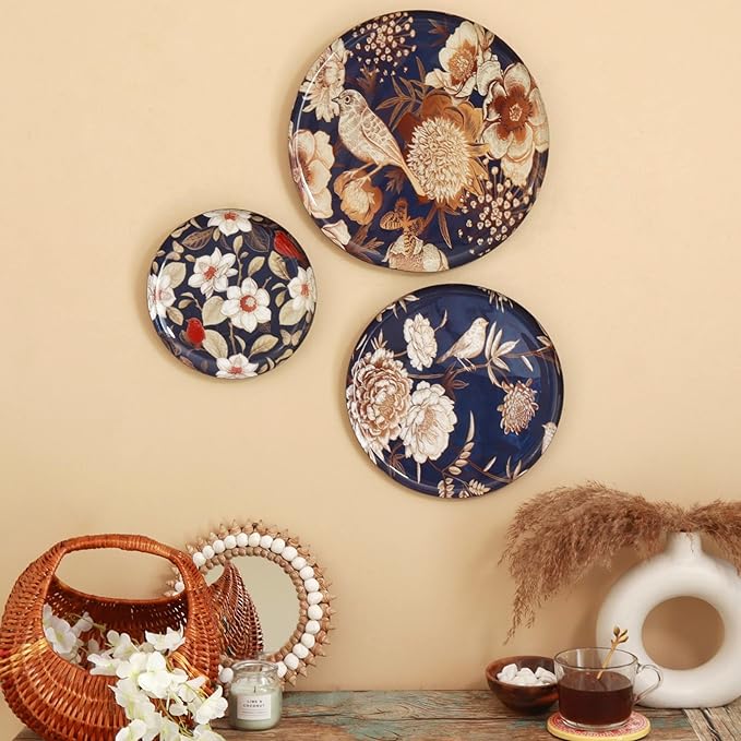 RITUALISTIC Oriental Bloom Madhubani Wall Plate for home decoration | Wall Decor item for living room | Metal wall Décor | Gift item for unisex | Wall Art| Home Décor & Christmas Gift Item|Set of 3