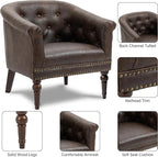 Pia Ricco Faux Leather Barrel Accent Chair, Comfy Club Armchair with Solid Wood Legs, Upholstered Single Sofa Chair for Living Room Bedroom/Reading Room, Chocolate