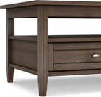 SIMPLIHOME Warm Shaker Coffee Table - 48 inch Wide Solid Wood Cocktail Table in Farmhouse Brown, Transitional Living Room Table with 2 Storage Drawers and Open Shelf for Sitting Area or Lounge