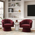 Swivel Accent Chair Set of 2, Upholstered Velvet 360° Swivel Barrel Chair for Living Room Overstuffed Bouncle Reading Chair Round Armchair for Bedroom,Vanity,Office (Red)