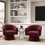 Swivel Accent Chair Set of 2, Upholstered Velvet 360° Swivel Barrel Chair for Living Room Overstuffed Bouncle Reading Chair Round Armchair for Bedroom,Vanity,Office (Red)