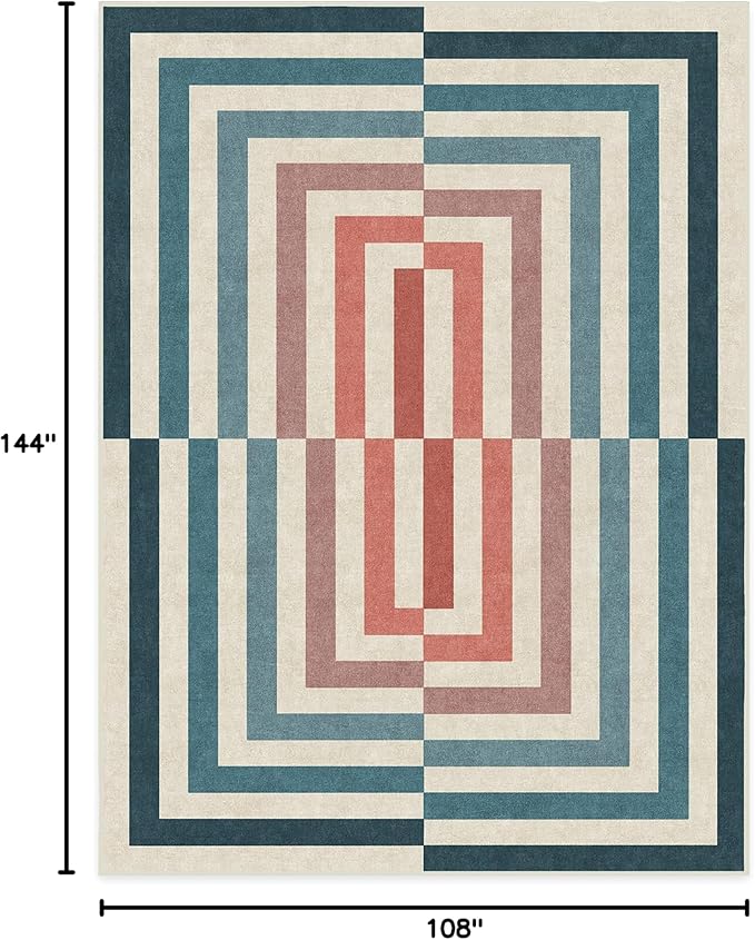 RUGGABLE x Jonathan Adler Washable Modern Area Rug – Op Art Teal 9x12, Stain-Resistant, Non-Slip – Large Machine Washable Rugs for Living Room, Bedroom, Hallway, Entryway & Office–with Standard Pad