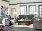 Signature Design by Ashley Tulen Modern Manual Pull Tab Reclining Loveseat, Dark Gray
