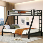 Bunk Beds Twin XL Over Queen, Heavy Duty Bunk Beds with Bottom Space & Guardrail Metal Bunk Bed Frame for Adults Teens Dorm Bedroom Guest Room, No Box Spring Needed（Black）