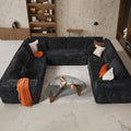 Cloud Sectional Couch with Loveseat, Boneless U-Shaped Cloud Couch with Deep Seat, Soft Plush Modern Minimalist Sofa, Assembly Free Modular Floor Sofa for Office Living Room Apartment, Black
