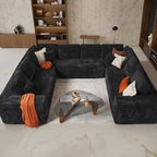 Cloud Sectional Couch with Loveseat, Boneless U-Shaped Cloud Couch with Deep Seat, Soft Plush Modern Minimalist Sofa, Assembly Free Modular Floor Sofa for Office Living Room Apartment, Black