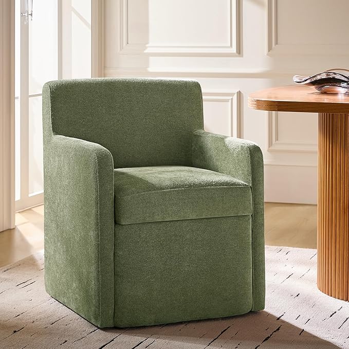 HULALA HOME Upholstered Dining Chair with Smooth-roling Castors, Modern Fabric Side Dining Room Chairs with Built-in Storage, Multi-Purpos Kitchen Chairs for Living Room, Moss