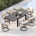 Grand patio 7-Piece Outdoor Dining Set for 6 with 1 Rectangle Expandable Table for 4-6 Person, Metal Woven Wicker Swivel Patio Chairs with Thickened Cushions for Yard, Poolside, Deck (Natural)