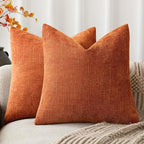 Foindtower Pack of 2 Soft Textured Chenille Throw Decorative Pillow Covers Square Accent Solid Cushion Cover Cozy Neutral Farmhouse Pillow Case for Couch Sofa Bedroom Living Room 16x16 Inch,Orange