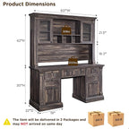 OKD 60" Executive Desk with Hutch and Drawers, Farmhouse Home Office Desk with Charging Station, Keyboard Tray, File Cabinet Storage, Wood Computer Desk for Work and Study, Dark Rustic Oak