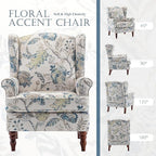 MELLCOM Floral Accent Chair, High Back Upholstered Armchair with Solid Legs, Leisure Single Sofa Chair for Living Room, Bedroom, Home Office, Blue Floral