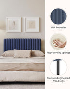 Full Size Upholstered Headboard Only, Channel Tufted Headboard with Adjustable Height, Easy Assembly, Navy Blue