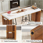 Tribesigns Home Bar Unit, 55.12-Inch Bar Table with a Faux Marble Finished Tabletop, Modern Freestanding Mini Bar for Home Kitchen, Living Room, Balcony, Basement, Walnut & White (Set of 2)