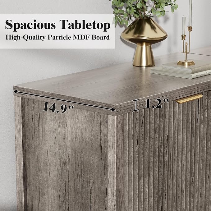 Fluted Sideboard Buffet Cabinet, 55" Large Storage Buffet Cabinet with 4 Doors and Adjustable Shelves, Modern Sideboard Console Table for Living Room,Entryway,Dinning Room,Kitchen-Grey