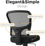 Armless Desk Chair - Height Adjustable, Ergonomic High Back Task Swivel With Wheels, Rolling Office Stool for Small Spaces, Home, Bedroom, Study - Black