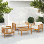 Scott Living Darla 4 Seater Conversation Set, Acacia Wood Loveseat and Club Chairs, Sofa Set with Cushion, Retangular Slats Coffee Table, 4 Piece Outdoor Rustic Acacia Wood Seating Set, Teak+Beige