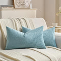 FUTEI Grey Blue Velvet Throw Pillow Covers 12x20 Inch Set of 2,Soft Embossed Leaf-Relief Textured Lumbar Pillow Cases,Natural Home Decor for Couch Living Room