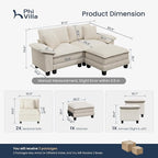 PHI VILLA Cloud Modular Couches Sets, 87.5" Sectional Loveseat Sofa with 1 Movable Ottoman, 3-Seater Comfy Couches for Living Room Apartment, Corduroy Fabric, Beige