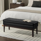 SIMPLIHOME Carlson 45-inch Wide Vegan Faux Leather Ottoman Bench in Distressed Black with Solid Wood Frame for Living Room, Entryway, or Bedroom