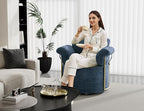 KEIKI Modern Comfy Swivel Accent Reading Chair, 360°Round Upholstered Barrel Armchair Single Club Lounge Sofa Chairs for Living Room,Bedroom, Office,Blue