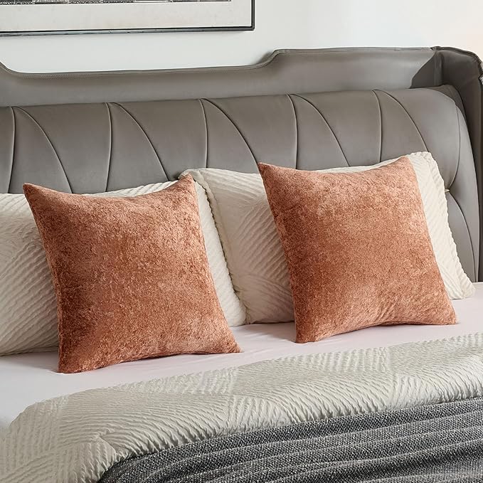 FUTEI Rust Flannel Throw Pillow Covers 18x18 Inch Set of 2,Soft Dimensional Textured Cushion Cases,Modern Home Decor for Couch Living Room