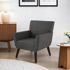 Upholstered Accent Chair,Mid Century Modern Linen Fabric Living Room Chair with Arm,Comfy Wingback Club Armchair for Bedroom Reading Dark Grey