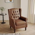 Lumibee High Back Accent Chair,Upholstered Faux Leather Wingback Armchair with Solid Wood Legs for Small Spaces,Comfy Single Sofa Chair for Living Room,Bedroom,Office-Brown