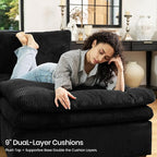 Belffin Large Modular Sectional Sofa with Deep Chaise, 73.6" Corduroy L Shaped Couch with 9" Soft Dual-Layer Seats Cushion for Living Room, Apartment, Black