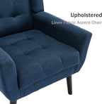 Dolonm Midcentury Modern Accent Chair with Arms, Upholstered Fabric Reading Side Chair Tufted Back Decorative Wingback Chair for Living Room Bedroom (Blue)