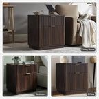 T4TREAM 23'' Fluted Nightstand with Charging Station, Large 2 Drawer Bedside Table, Modern End Table with Storage, Mid Century Night Stand for Bedroom, Living Room, Curved Profile, Dark Walnut